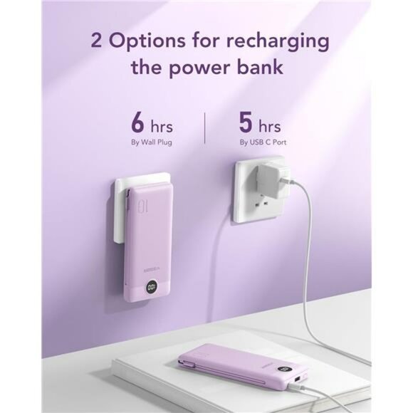 Slim 10000mah Portable Charger Built In Cables Wall Plug Fast Charging Power Ban - Picture 5 of 7